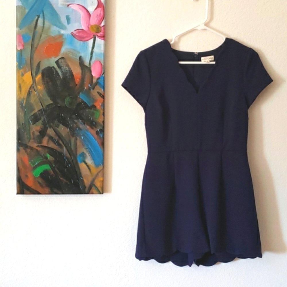 Maison Jules For Anthropologie Navy Blue Scalloped Tokyo Romper  Size 4